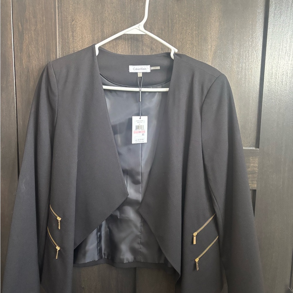 Calvin Klein Black Blazer with Gold Zipper Accents